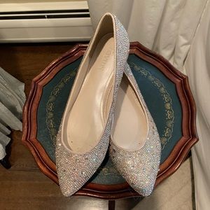 Crystal embossed silver evening flats